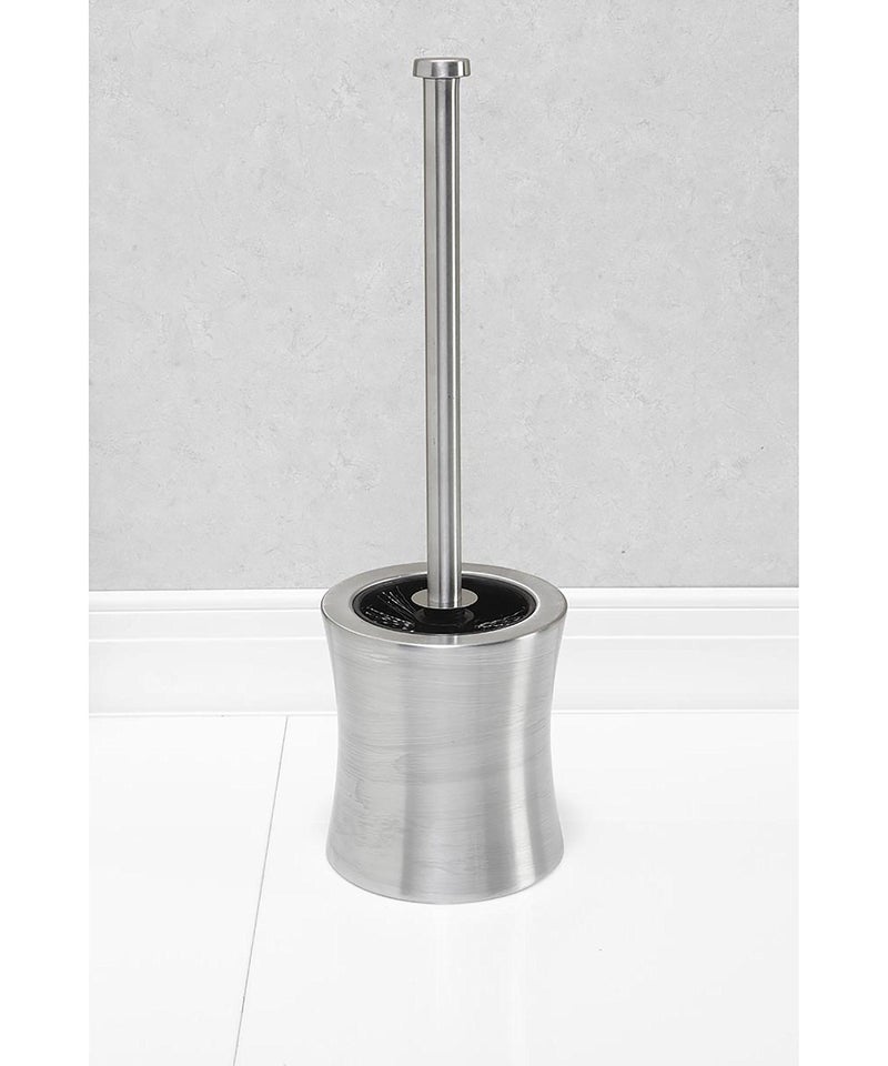 Bath Bliss Hour Glass Shape Weighted Bottom Toilet Brush & Holder Set, Heavy Duty Brush, Silver, 4.5"L x 4.5"W x 15.4"H - Image 2